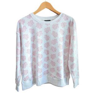 J.Crew Paisley University Terry Crewneck Sweatshirt in Pink and White